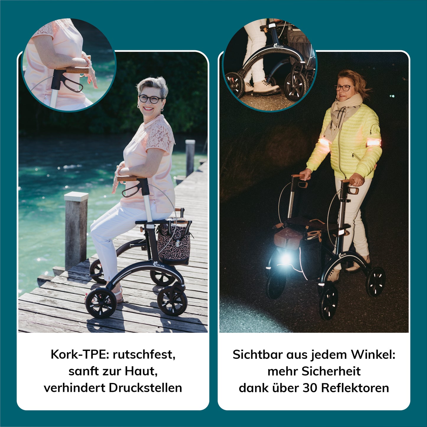 Saljol Extrabreiter Carbon Rollator mit Vollausstattung