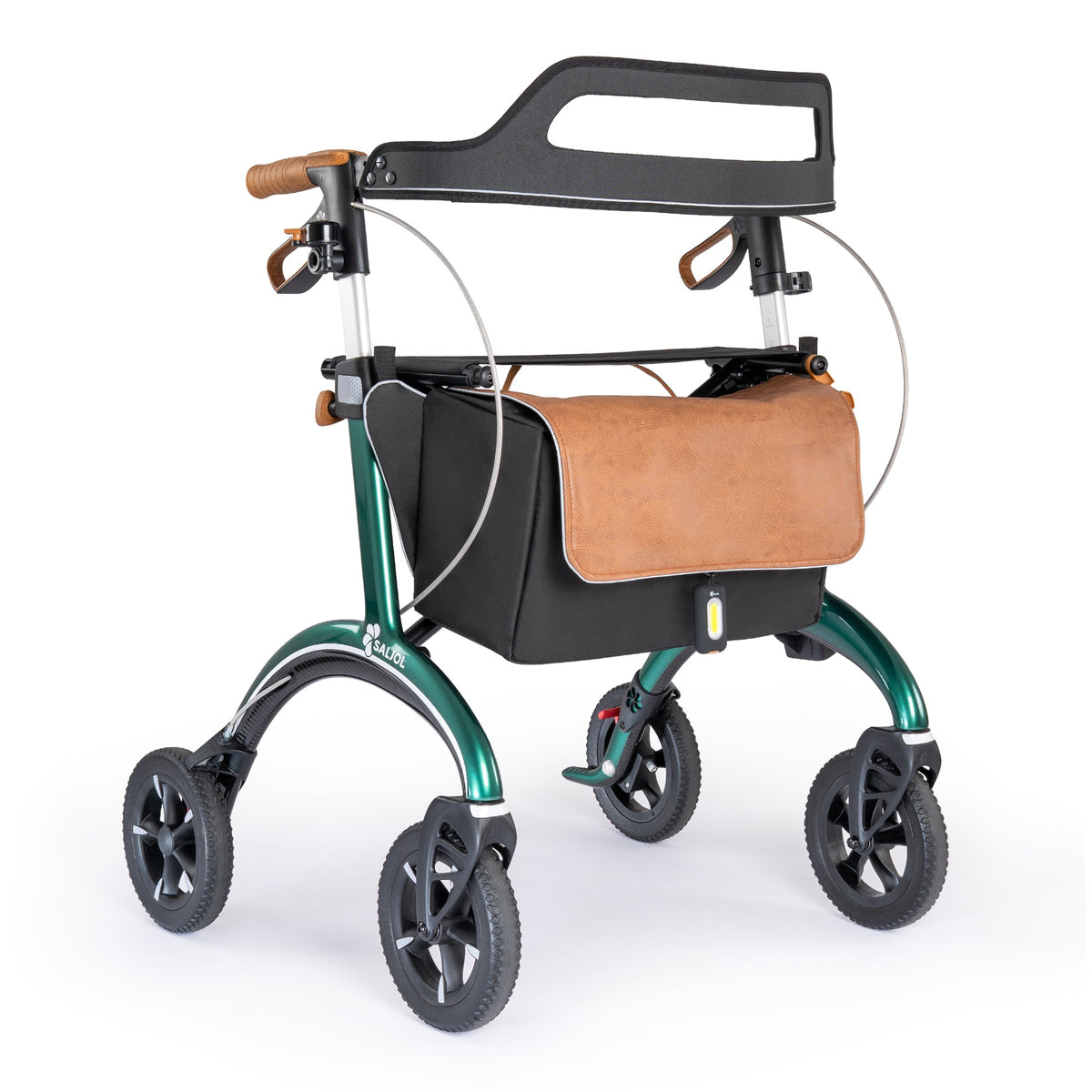 Saljol Carbon Rollator extrabreit (XL) in British Racing Green mit Vollausstattung