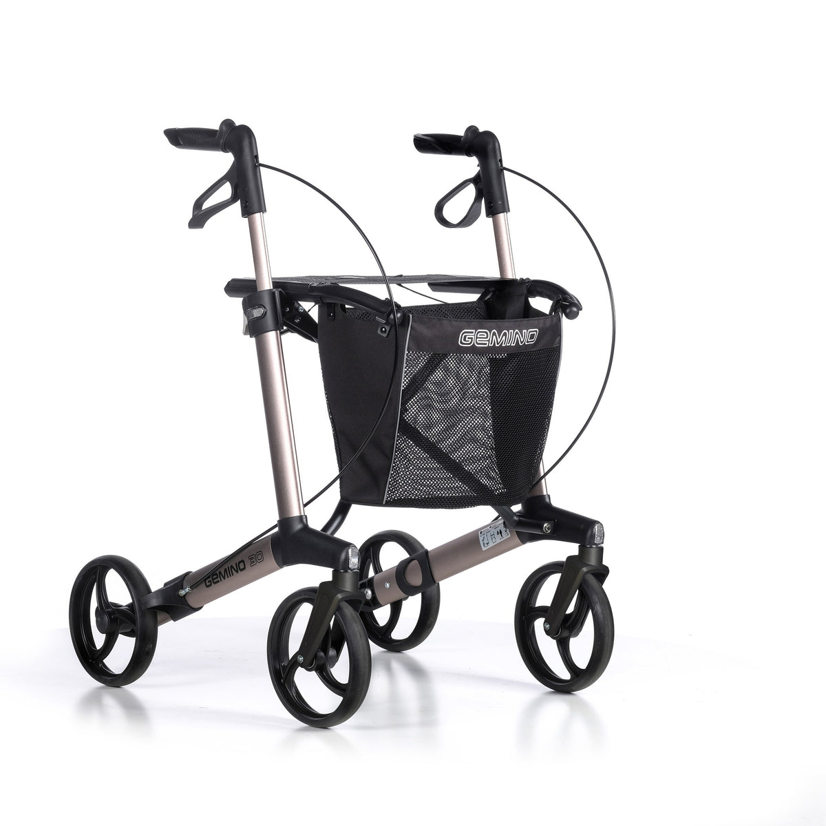 Sunrise Gemino 30 Rollator in Champagner, von schräg vorne - Leichtgewicht-Rollator