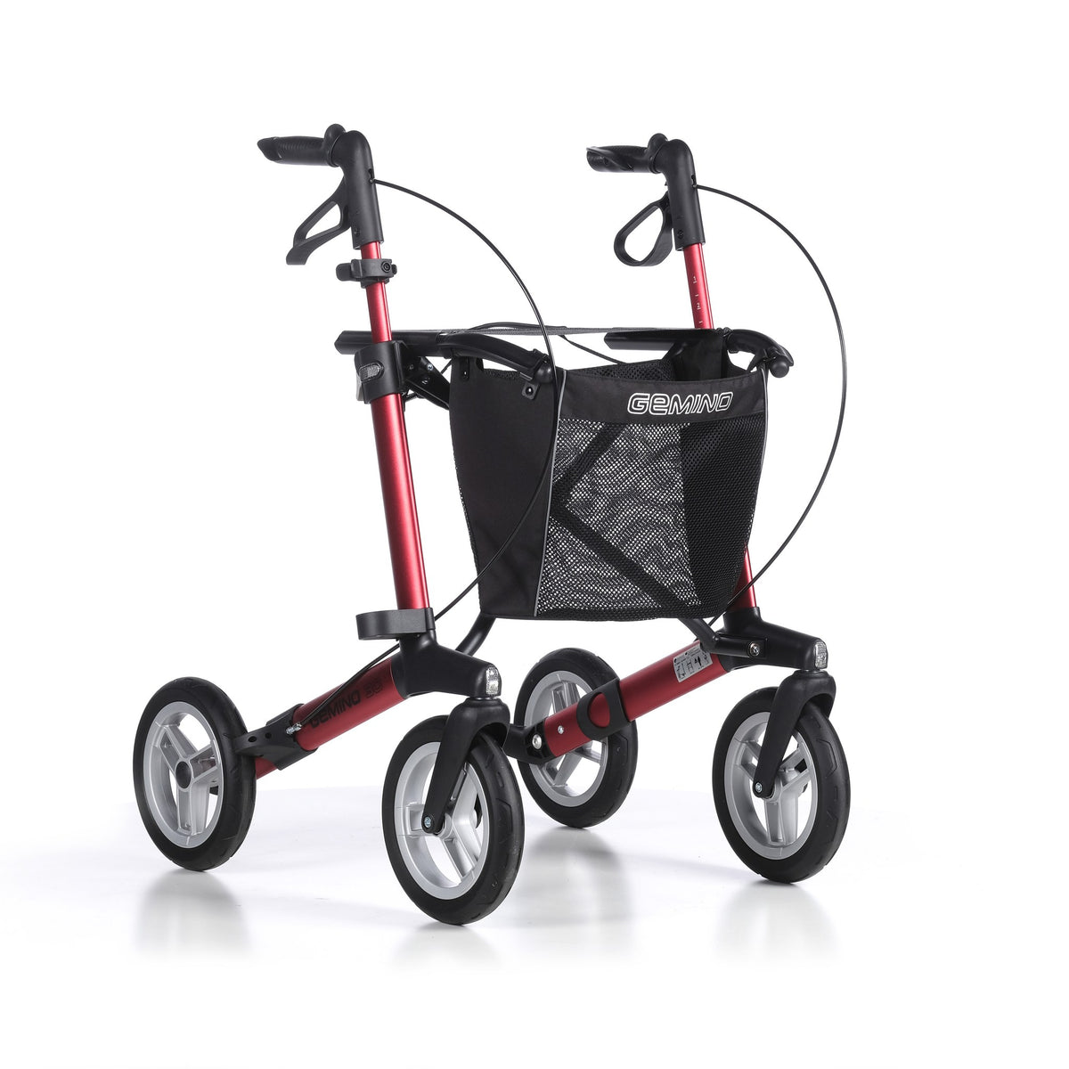 Sunrise Gemino 30 Comfort Rollator in Scarletrot mit großen, weichen Rädern, von schräg vorne - Leichtgewicht-Rollator
