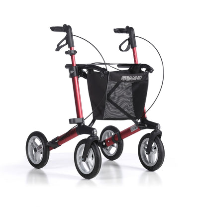 Sunrise Gemino 30 Comfort Rollator in Scarletrot mit großen, weichen Rädern, von schräg vorne - Leichtgewicht-Rollator
