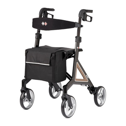 B+B Alevo Carbon Rollator in Mokka, Ansicht schräg von vorne