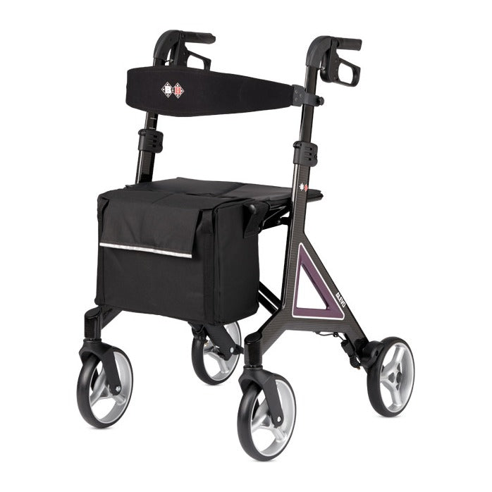 B+B Alevo Carbon Rollator in Aubergine, Ansicht schräg von vorne