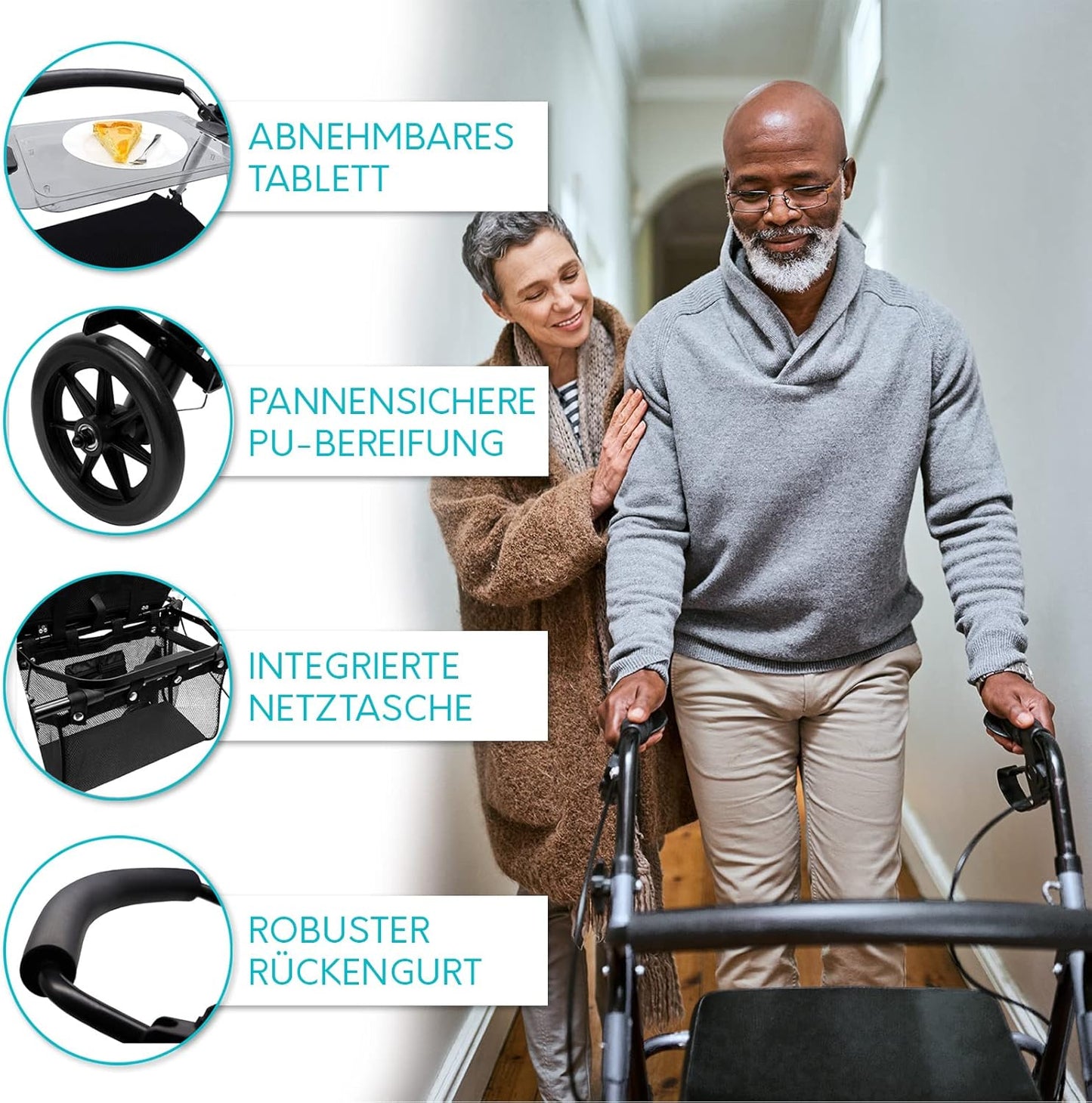 Mobility Plus Wohnraumrollator IR10+, mit Sitz und Korb - Rollator für die Wohnung