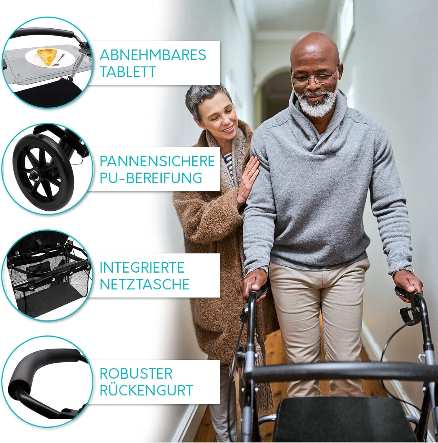 Mobility Plus Wohnraumrollator IR10+, mit Sitz und Korb - Rollator für die Wohnung