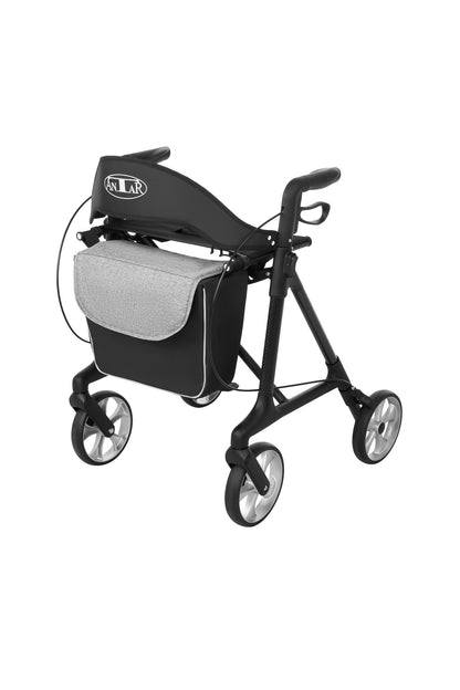 Antar Carbon Rollator Classic in Schwarz, schräg von vorne mit Einkaufstasche