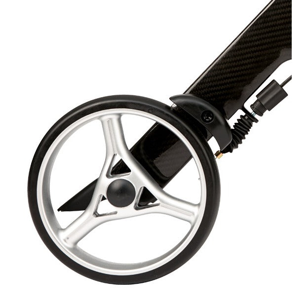Hinterrad mit silberner Felge am B+B Alevo Carbon