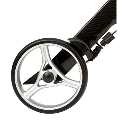 Hinterrad mit silberner Felge am B+B Alevo Carbon