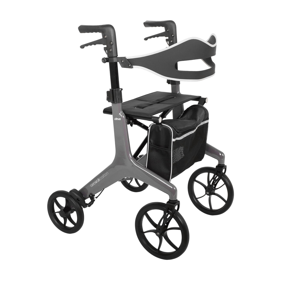 Drive Medical Aero Walk Carbon Leichtgewicht-Rollator in Graphit-grau mit Tasche und Rückengurt