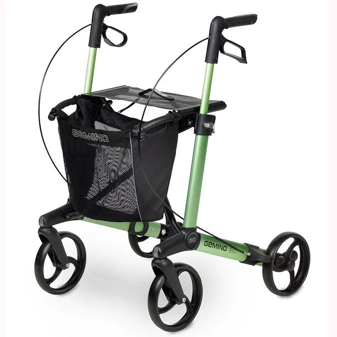 Sunrise Gemino 30 Rollator in Apfelgrün mit Standardrädern, von schräg vorne - Leichtgewicht-Rollator
