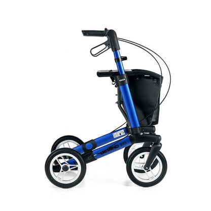 Sunrise Gemino 30 Comfort Rollator in Saphirblau mit großen, weichen Rädern, von der Seite - Leichtgewicht-Rollator