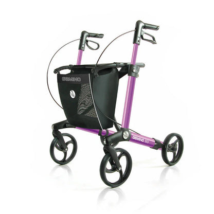 Sunrise Gemino 30 Rollator in Pink (Flieder) mit Standardrädern, von schräg vorne - Leichtgewicht-Rollator