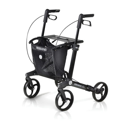 Sunrise Gemino 30 Rollator in Schwarz mit Standardrädern, von schräg vorne - Leichtgewicht-Rollator