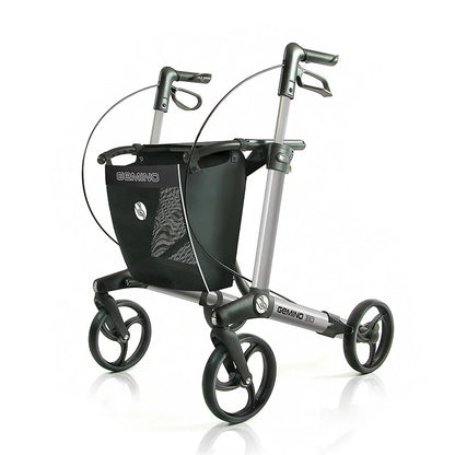 Sunrise Gemino 30 Rollator in Silbergrau mit Standardrädern, von schräg vorne - Leichtgewicht-Rollator