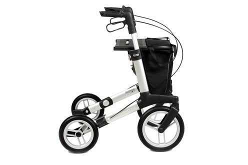 Sunrise Gemino 60 Outdoor Rollator in Silbergrau mit Standardrädern, Seitenansicht