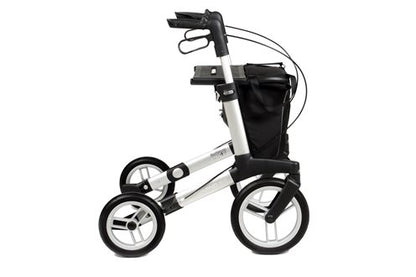 Sunrise Gemino 60 Outdoor Rollator in Silbergrau mit Standardrädern, Seitenansicht