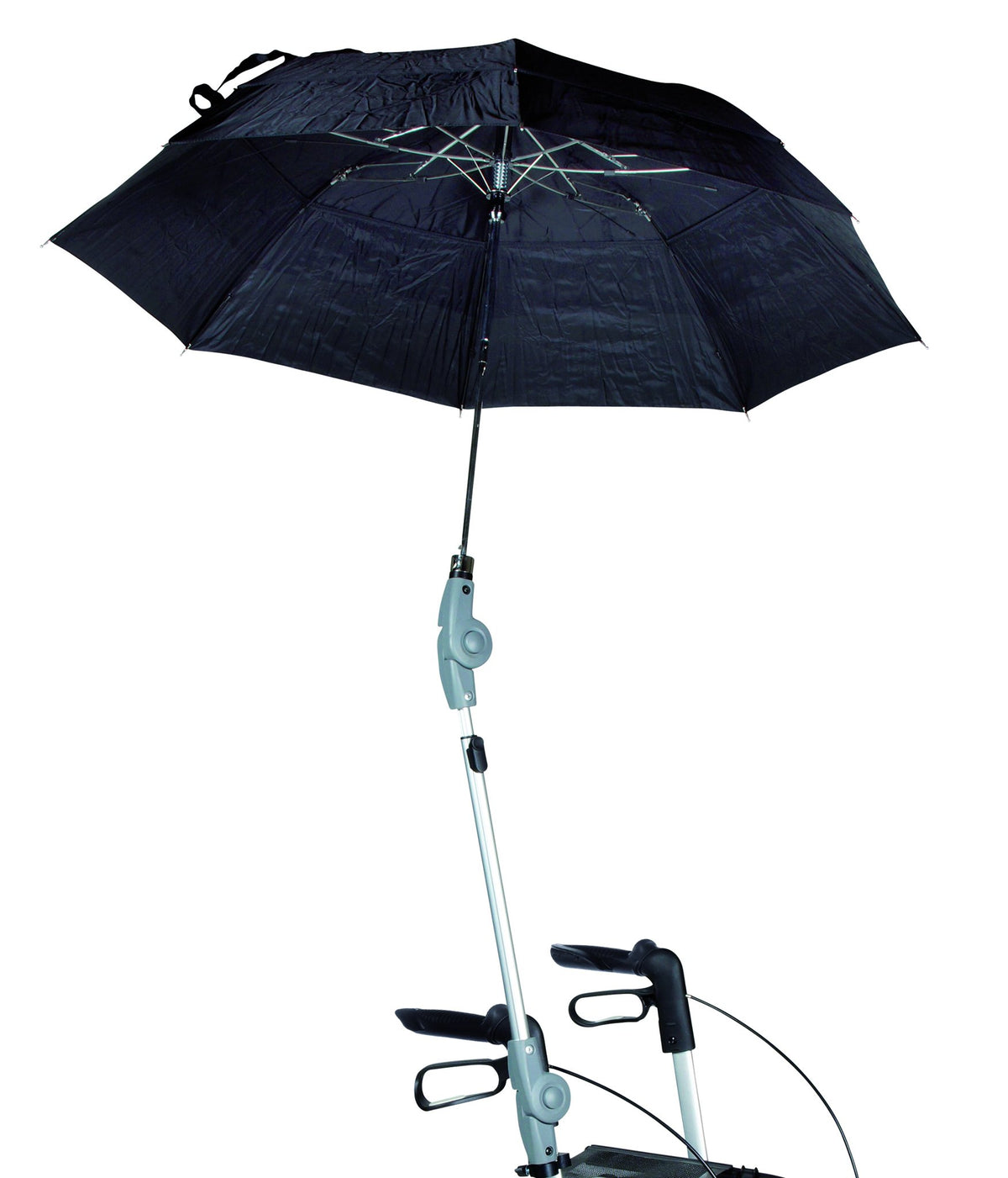 Sunrise Gemino Regenschirm mit Halterung, höhenverstellbar, am Rollator befestigt